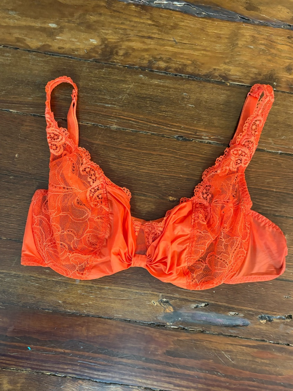 Simone Perele Orange satin bow sexy bra size 38C